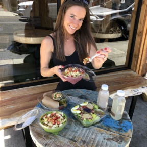 Jackie eating Amazebowls at Kreation
