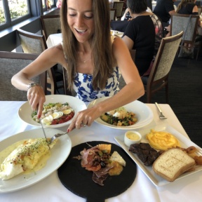 Jackie eating her omelette at Cafe del Rey