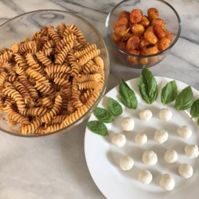 Making gluten-free vegan Caprese Pasta