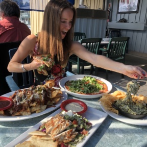 Jackie eating at Tony P's Dockside Grill in MDR