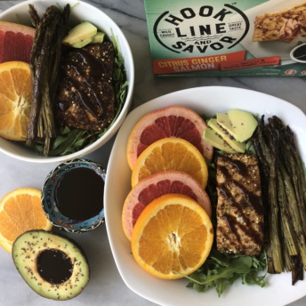 Citrus ginger salmon from Hook Line and Savor plus veggies