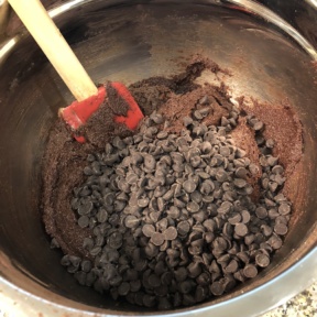 Making the batter for Double Chocolate Chip Cookies
