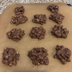 Chocolate Peanut Clusters ready for the fridge