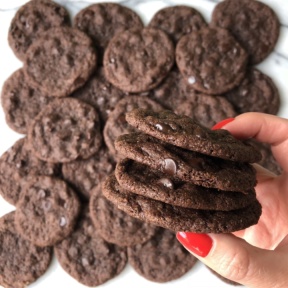 Stack of Double Chocolate Chip Cookies