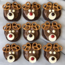 Gluten-free Chocolate Reindeer Cookies using double chocolate chip cookies