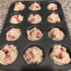 Strawberry Banana Protein Muffins about to go in the oven