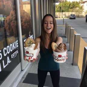 Jackie eating GF cookies and froyo at Zooies