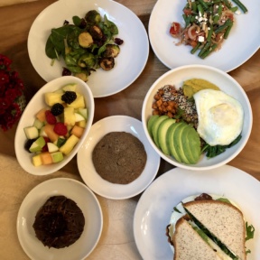 Gluten-free spread at rotating selection of baked goods