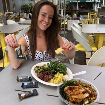 Jackie eating lunch and FitJoy bars