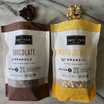 Chocolate and sweet & salty kettle granola by Safe + Fair