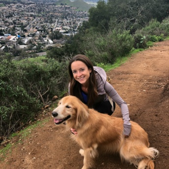 Jackie hiking with Odie in San Luis Obispo