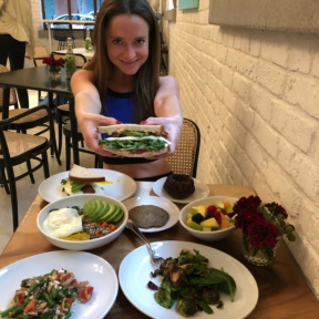 Jackie and her gluten-free egg sandwich at Nourish