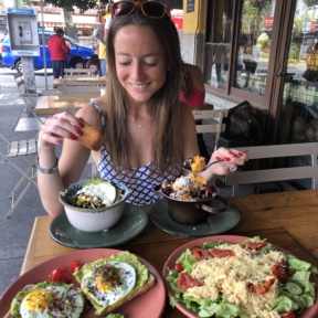 Jackie eating brunch at Ojo de Agua