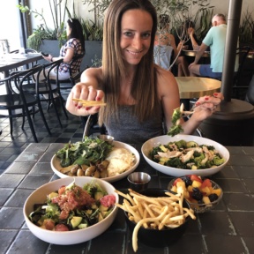 Jackie eating fries at Massilia