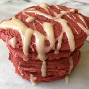 Red Velvet Pancakes with cream cheese glaze