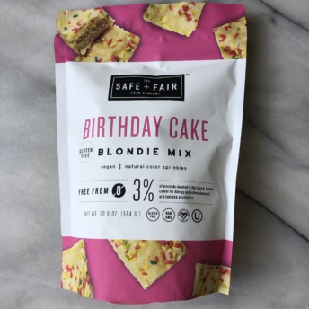 Gluten-free birthday cake blondie mix by Safe + Fair