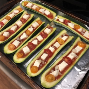 Making gluten-free Zucchini Pizza Boats