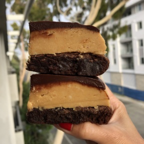 Stack of GF Buckeye Brownies