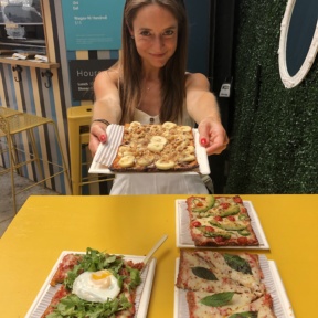 Jackie eating Nutella pizza at Cheska's