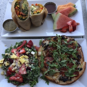 Gluten-free breakfast burrito and pizza from JOi Cafe