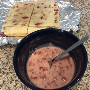 Ready to ice the Strawberry Cake Bars