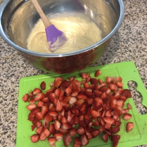 Making batter for Strawberry Cake Bars