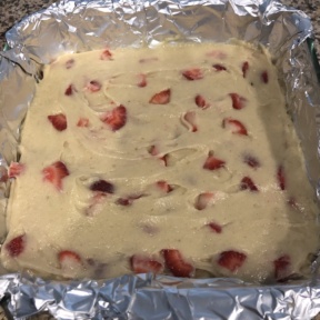 Strawberry Cake Bars in pan