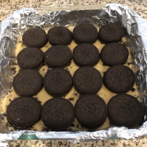 Making Chocolate Creme Cookie Stuffed Brookies