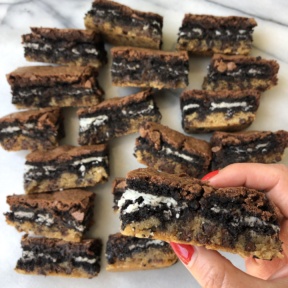 Gluten-free Chocolate Creme Cookie Stuffed Brookies