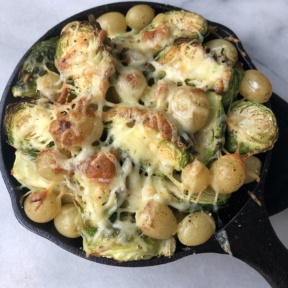 Roasted Brussels Sprouts with Grapes and Cheddar