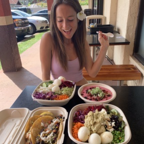 Jackie ready to eat at Papaya's Natural Foods