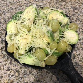 Making Roasted Brussels Sprouts with Grapes with Cheddar