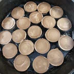 First layer of Peanut Butter Cup S'mores Skillet Dip