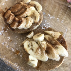 Banana honey and almond butter bagel from M & Love Cafe