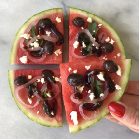 A slice of Mediterranean Watermelon Pizza