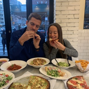 Jackie and Brendan eating at Marinara Pizza