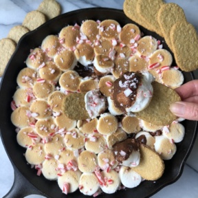 Peppermint S'mores Skillet Dip with crushed candy canes