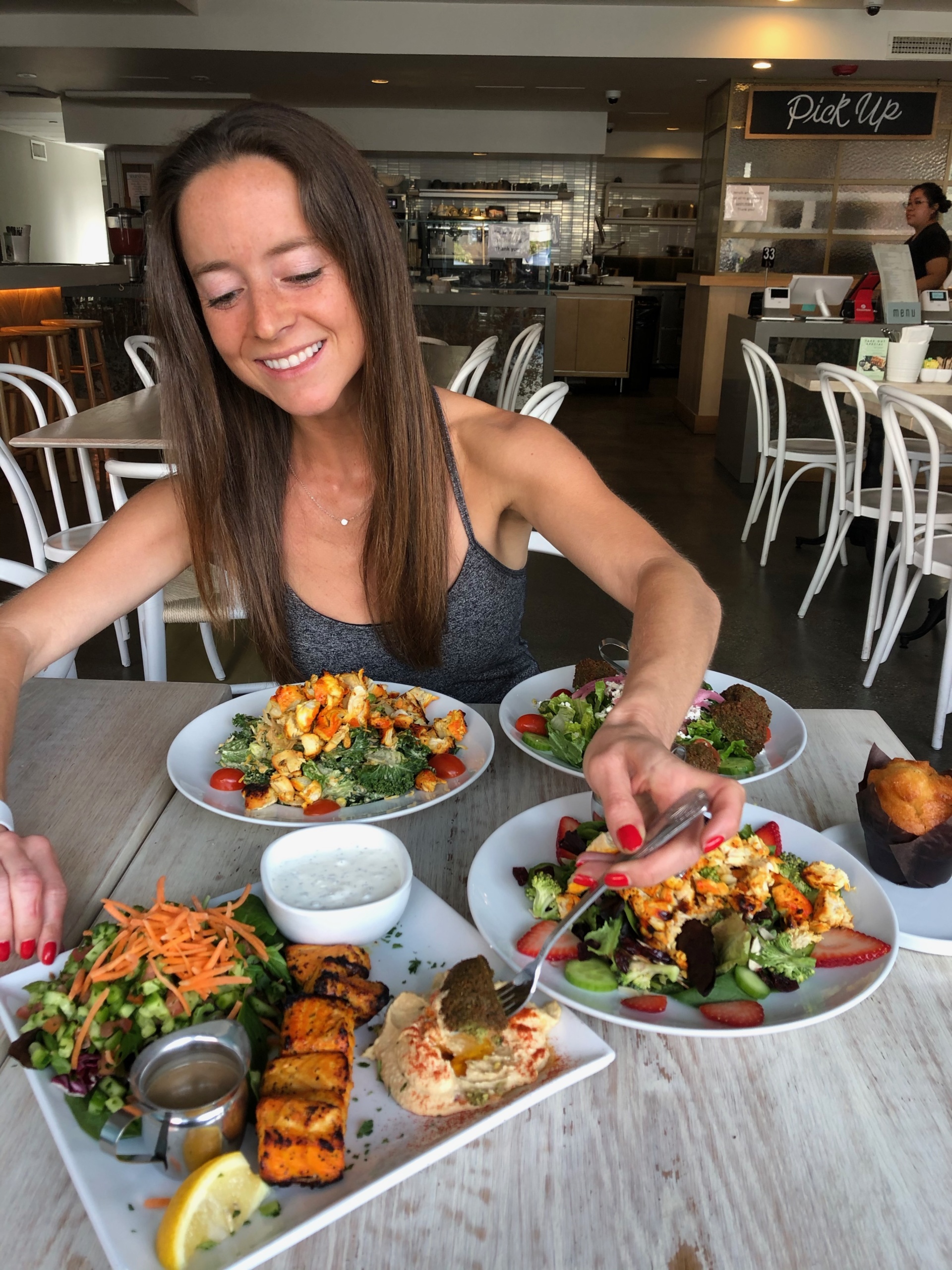 Jackie eating at Crimson in Santa Monica