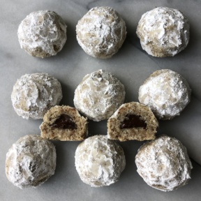 Gluten-free vegan Chocolate Stuffed Snowball Cookies