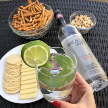 Gluten-free vodka by Broken Shed Vodka and snacks