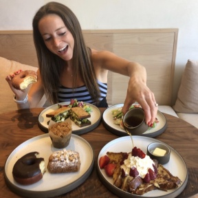 Jackie eating at Breadblok in LA