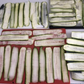 Sliced zucchini for Zucchini Lasagna with Chicken