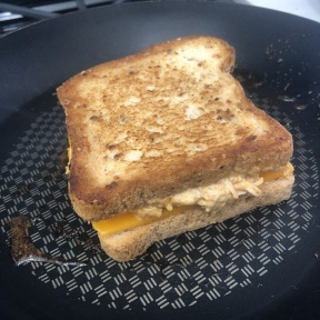 Buffalo Chicken Grilled Cheese in the pan