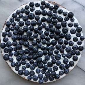Gluten-free Blueberry Cheesecake with whipped cream and blueberries
