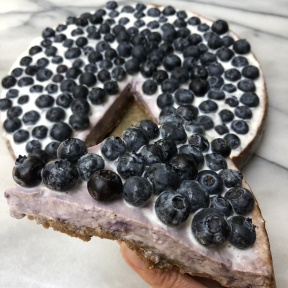 A slice of gluten-free Blueberry Cheesecake