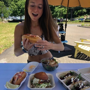 Jackie McEwan eating lunch at Heibeck's Stand