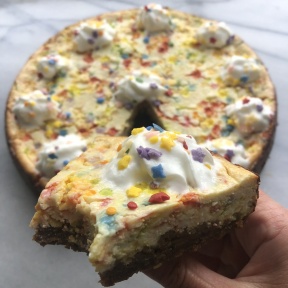 Gluten-free Funfetti Cheesecake with graham cracker crust