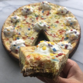 Gluten-free slice of Funfetti Cheesecake