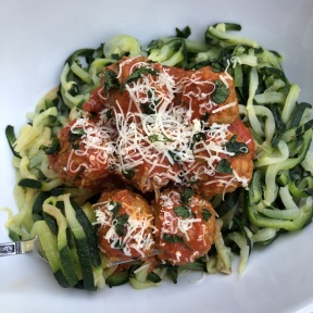 Delicious gluten-free zucchini noodles and meatballs