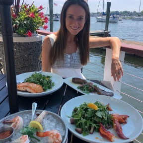 Jackie McEwan eating at Harbor Lights